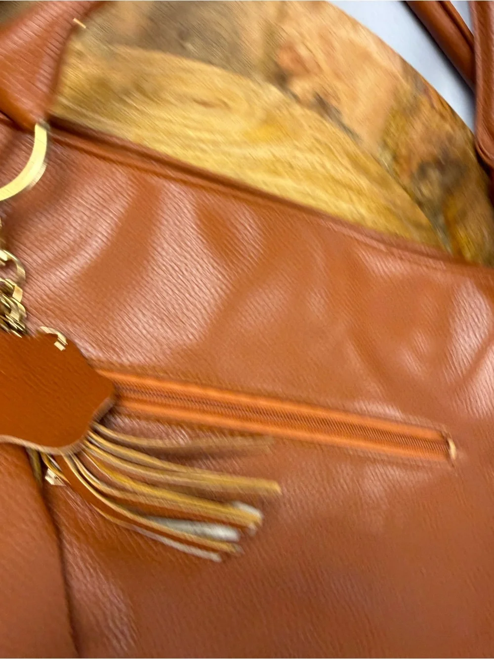 Lollie Closet Cognac Faux Leather Slouch Hobo Tote Tassel Shoulder Bag